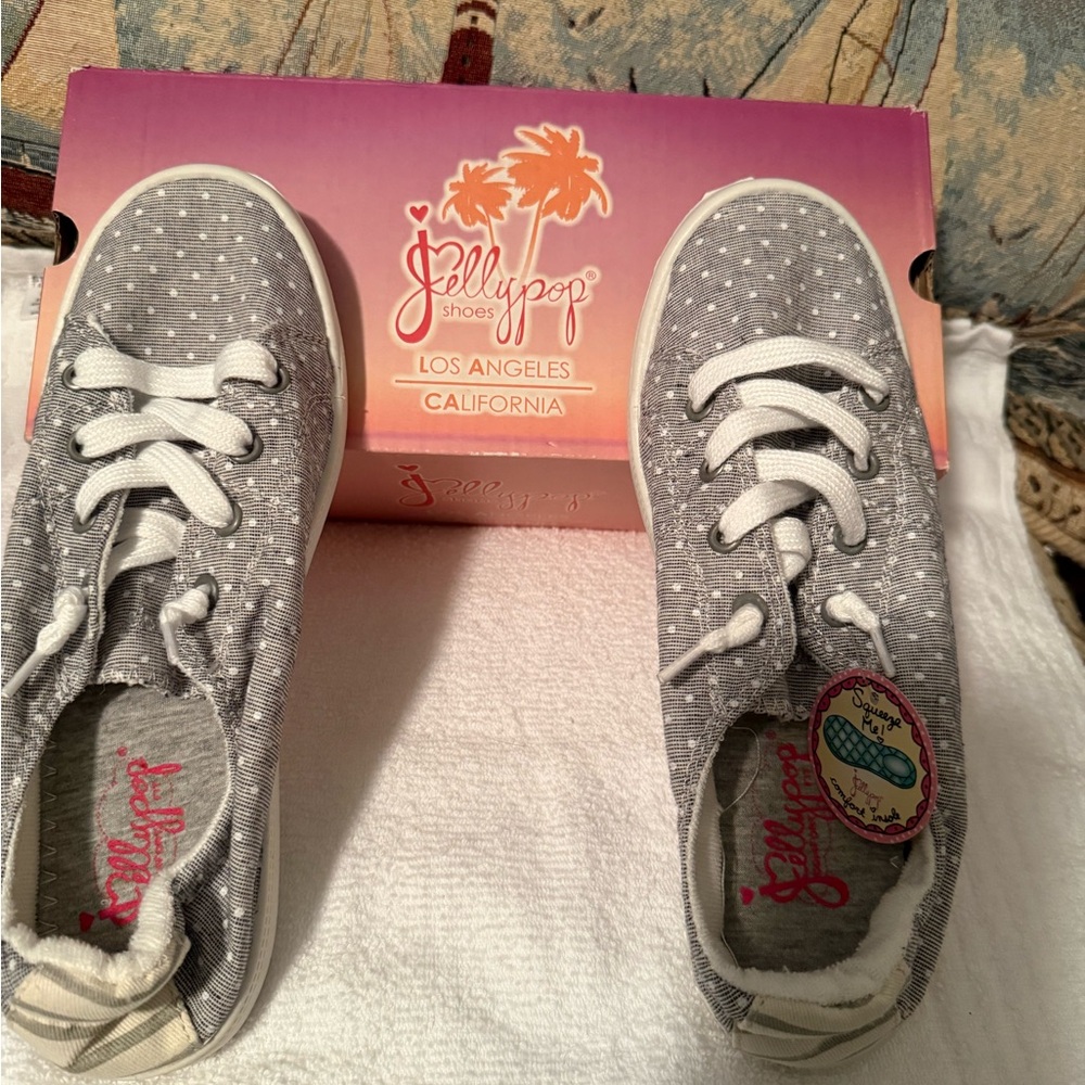 Jellypop Gray Polka Dot Lace-Up Kids Sneakers